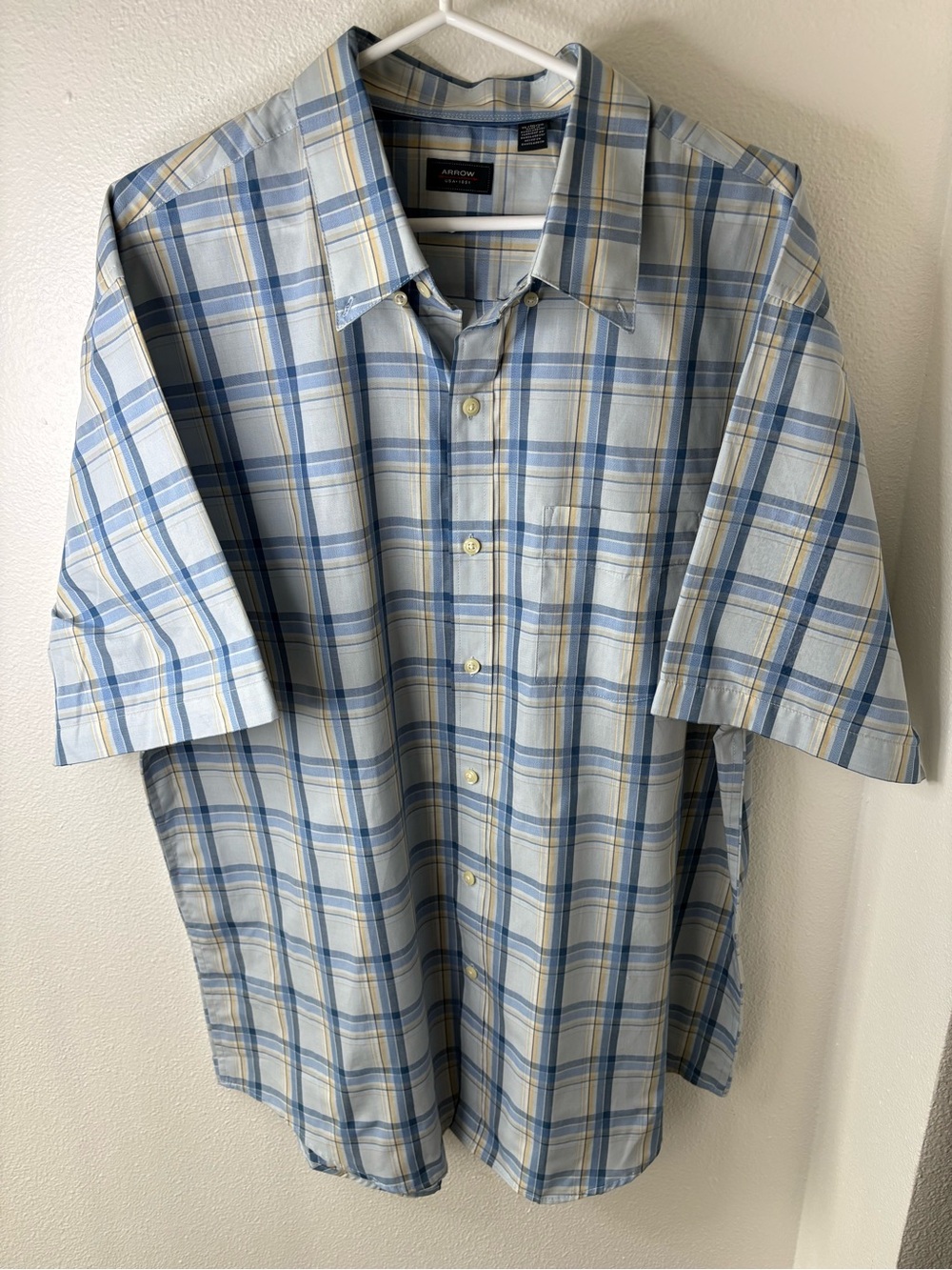 Arrow Light Blue and Yellow Plaid Short-Sleeve Button-Down Shirt - XL